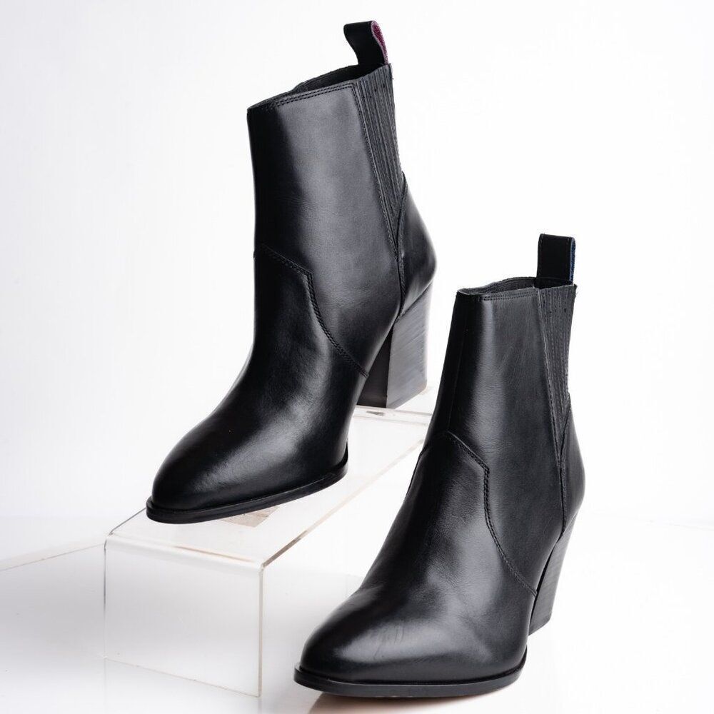 Boden Womens Leather Ankle Boots Black Heeled Pull On Sz US 7 EU 38 New A1274